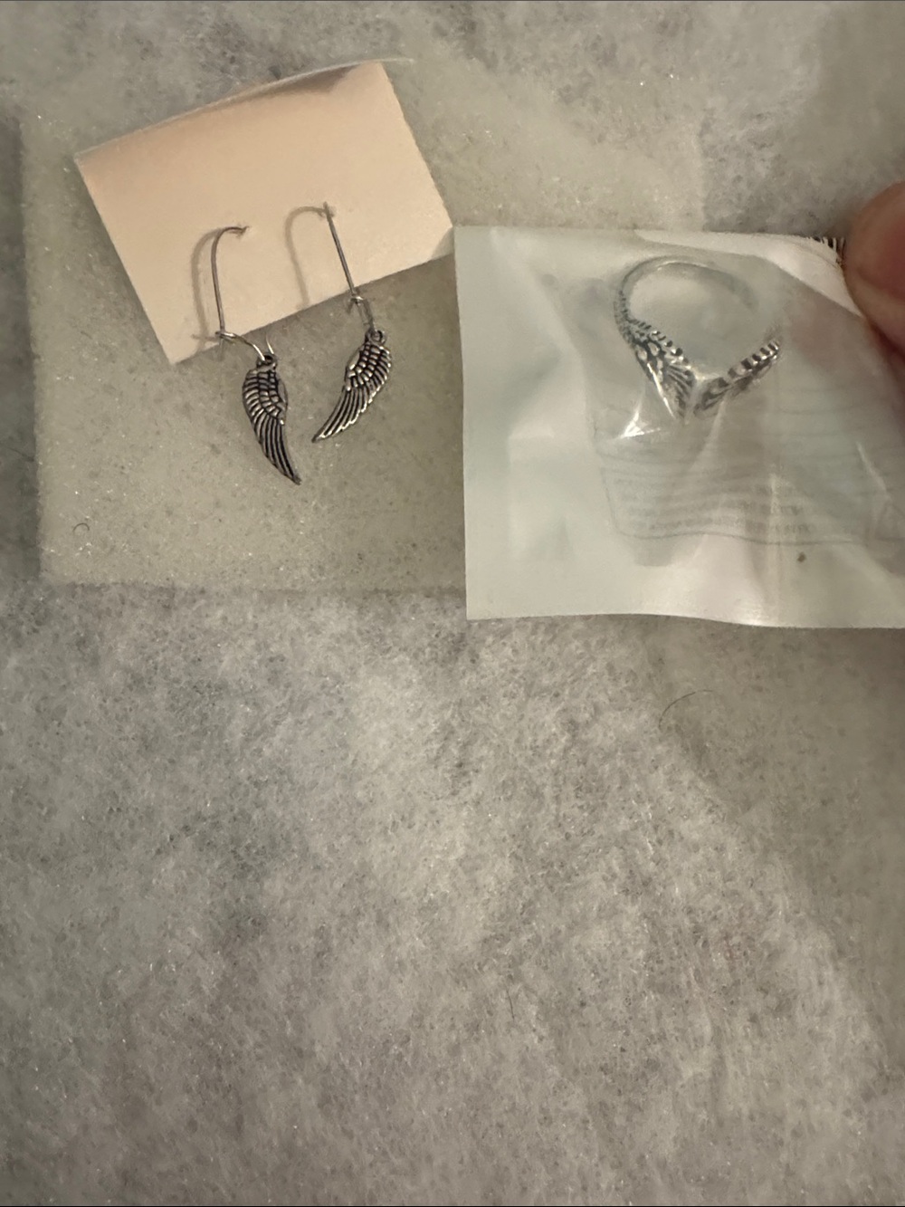 Silver Wing Drop Earrings and Ring